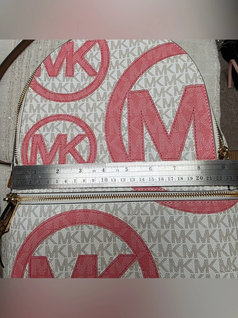 Michael Kors White & Pink MK Logo Backpack